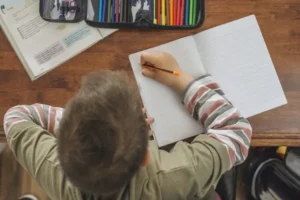 Boy is doing his homework