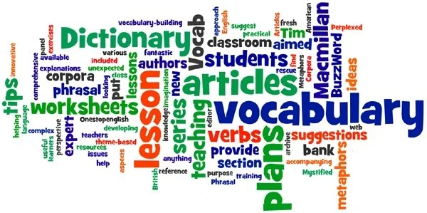 Word cloud of vocabulary and language teaching terms