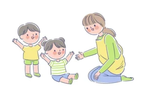 Teacher playing with little students
