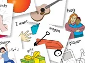 A PECS communication board with picture symbols for making requests